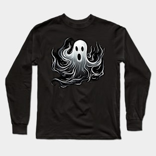 Cartoon Ghost - Spooky Halloween Horror Goth Long Sleeve T-Shirt